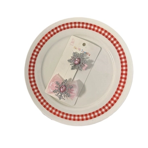 Set di fermagli a fiocco di neve con strass rosa e fiocco in organza per bambine
