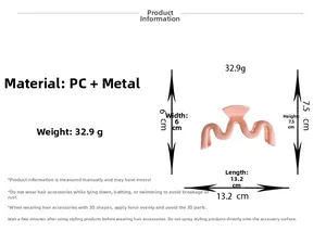 Dimensions détaillées de la pince à cheveux ondulée en PC et ressort métallique