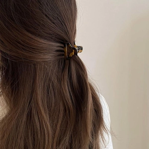 Elegant tortoiseshell acetate hair claw clip for women shown in a half-up hairstyle