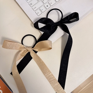 French Style Satin Bow Ribbon Hair Tie Large Elegant Long Streamer Scrunchie For Women Fashion Soft Fabric Ponytail Holder Hair Accessory