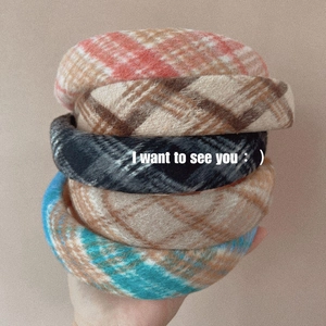 Serre-Tête Rembourré en Éponge Écossais Vintage Français pour Femmes Bord Large Réhaussement du Sommet du Crâne Bandeau en Tissu Fait à la Main