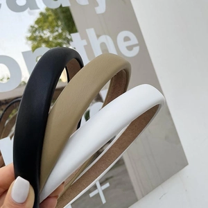 Vintage Women PU Leather Padded Headband Wide Edge Solid Color Simple Hair Hoop Retro High Cranial Top Hair Accessories