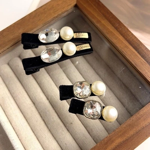 Barrettes à cheveux en velours de style français avec cristaux et perles élégantes