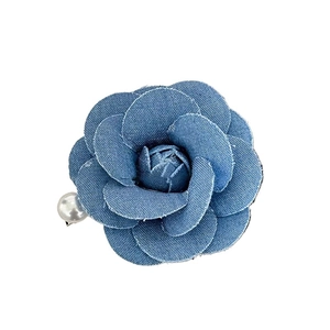 Vintage denim blue rose hair clip with pearl accent for women sweet floral hair accessory