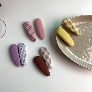 Pastel plaid and solid fabric BB hair clips set for girls in various Morandi colors