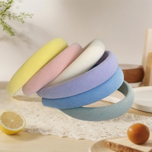 Chic padded sponge headbands in macaron colors for women with soft knitted texture