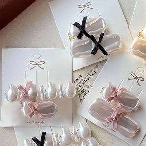 Elegant French Retro Irregular Artificial Baroque Pearl Bowknot Hair Clips For Women Pink Black Satin Ribbon Side Duckbill Clip Accessory