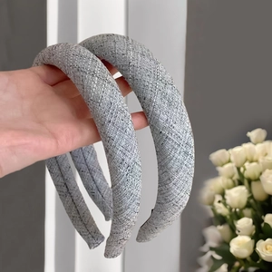 Women Vintage Tweed Padded Headband High Top Woven Texture Hair Band Elegant Sponge Headwear For Daily Life Hair Accessory