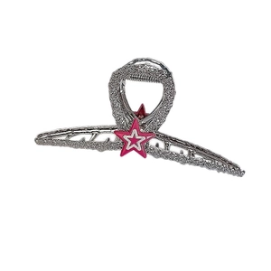 Pince à cheveux élégante en métal argenté avec étoile en strass rose pour cheveux épais