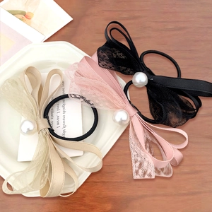 Dolce Fiocco Coreano in Pizzo Corda per Capelli Elegante Scrunchies di Künstliche Perle di Raso Mesh Pois Fascia per Capelli Elastica Donna