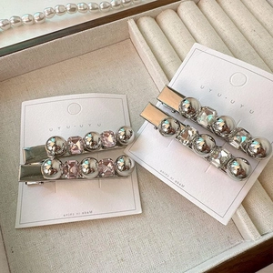 Ensemble de Barrettes à Cheveux en Alliage Minimaliste Boule d'Argent Strass Carré Pinces à Bec de Canard Accessoires de Coiffure Élégants pour Femmes Filles