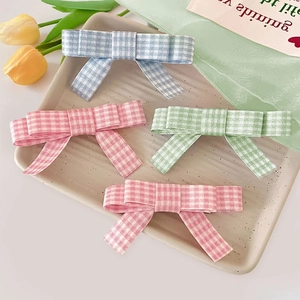 Lot de quatre barrettes à cheveux à nœuds à carreaux en couleurs pastel pour femmes