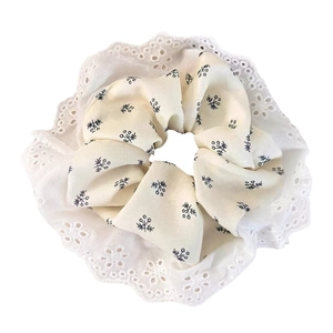 Ballerina style double layer lace scrunchie with cream floral patterns for women