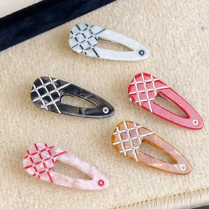 Plaid Rhinestone Cellulose Acetate Hair Clip Water Drop Shape Geometric Minimalist Side Bangs Clip Fashion Hair Accessories For Women