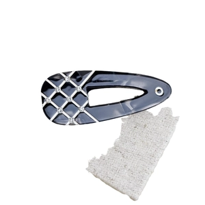 Black teardrop hair clip with white plaid pattern and sparkling rhinestones for women