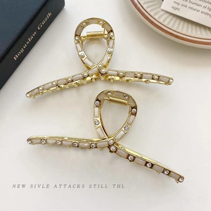 Pinza per Capelli Grande in Lega d'Oro Vintage Francese Elegante con Strass e Künstliche Perle Fermaglio in Metallo per Capelli Donna