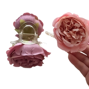 French retro artificial rose flower hair claw clips in pink shades for elegant hairstyling