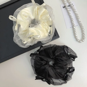 Französischer Fluffiger Organza Satin Haargummi Mit Strass Schleife Großer Eleganter Haarschmuck Damen Pferdeschwanz Halter