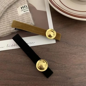 Vintage Velvet Hair Clip For Women Handmade Elegant Scrunchie With Gold Metal Button Black Olive Green Hair Accessories