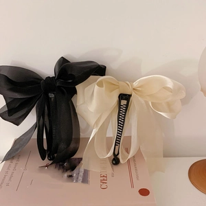 Large Bow Banana Hair Clip For Women Fabric Chiffon Ponytail Clip Vertical Hairpin Elegant French Style Hair Accessories