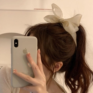 Elegant oversized beige chiffon bow banana hair clip for high ponytail styling