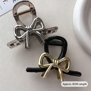 Κομψό κλιπ μαλλιών 8cm με διπλό φιόγκο σε γκρι καπνού και κλασικό μαύρο χρώμα