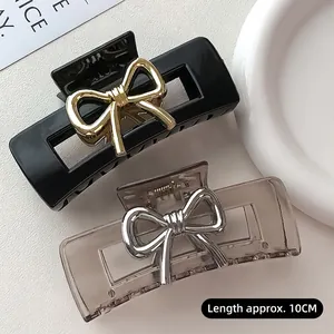 Κομψό κλιπ μαλλιών 10cm με μεταλλικό φιόγκο σε μαύρο και γκρι χρώμα για γυναίκες