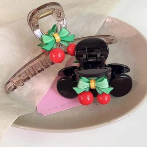 Sweet cherry and bow shark hair clips in translucent grey and solid black finish