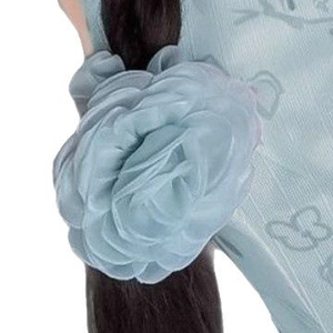 Elegant light blue mesh rose hair tie for women with layered organza floral design