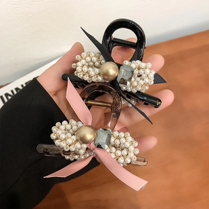 Luxueuse Pince à Griffes en Alliage avec Künstliche Perles et Nœud Style Français Strass Barrette Élégants Accessoires Cheveux Femme
