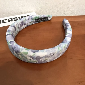 Artistic oil painting floral wide headband with blue and green fabric for women