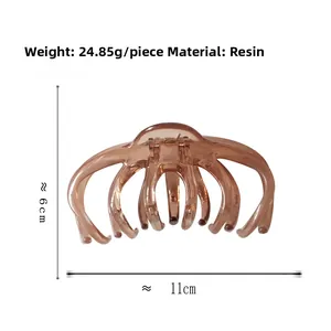Detail of amber brown resin octopus hair claw clip with 11cm length and 24.85g weight