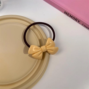 Barrette à cheveux nœud jaune crème mignon avec élastique marron pour la coiffure quotidienne