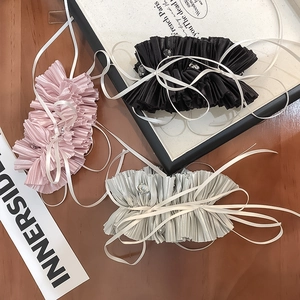 French Pleated Fabric Scrunchie Heart Rhinestone Long Satin Ribbon Bow Elegant Hair Tie Sweet Hair Rope For Women Party