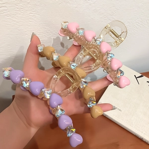 Große Legierung Herz Strass Haarkralle Clip Für Damen Mode Eleganter Haarschmuck Für Dickes Haar Styling Täglich Geschenk