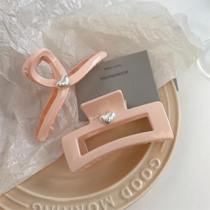 Korean Style Large Pink Heart Hair Claw Clip Simple Elegant Shell Pearl Shark Clip For Women Thick Hair Accessories