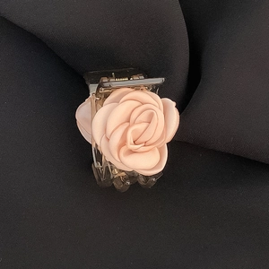 Romantic satin flower hair claw clip in beige champagne color for women's hairstyle