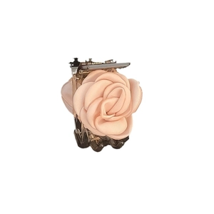 Romantic satin peach camellia flower hair claw clip for women stylish hair accessory