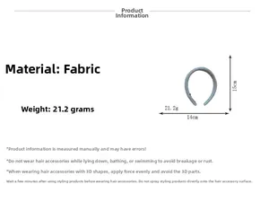 Detailed size chart of the vintage grey plaid headband with 15x14cm dimensions and 21g weight