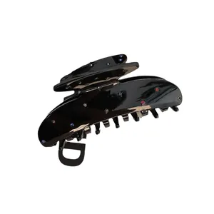 Eleganter schwarzer Acetat-Haarclip mit bunten Strasssteinen für Damenfrisuren-Styling