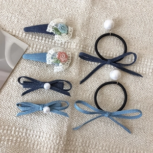 Retro Denim Strik Haarspeld Borduurwerk Kant Bloem Haarelastiekjes Imitatieparel Koreaanse Stijl Hoofddeksels Voor Dames Meisjes
