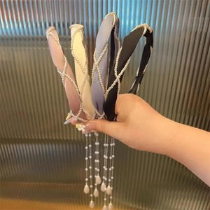 Eleganter Stoff Künstliche Perlen Quaste Haarreif Für Damen Koreanischer Stil Kreuzweise Künstliche Perlennetz Haarschmuck Anmutiges Süßes Accessoire