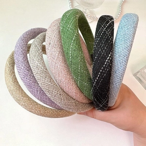 Set of 6 thick plaid sponge headbands in elegant tweed fabric with various stylish colors