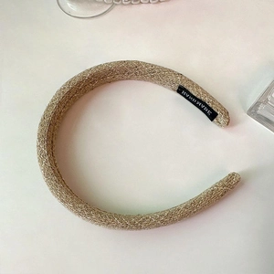 Elegant khaki tweed plaid headband with high crown design and hand made label detail