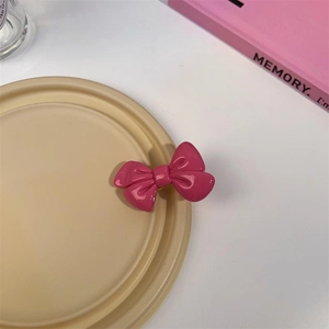 Barrette à cheveux nœud rose foncé brillant en résine pour un style quotidien de jeune fille