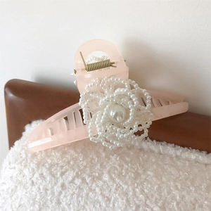 Elegante Clip per Capelli in Acrilico Grande con Fiore di Künstliche Perle Rosa Trasparente per Capelli Spessi Donna Accessori