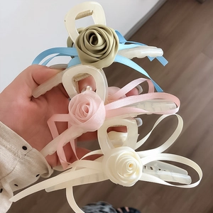 Pince à Cheveux Nœud Ruban Rose Style Coréen Élégante Fleur en Satin Épingle à Cheveux en Résine pour Femmes Accessoires Cheveux