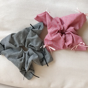 Sweet Gingham Checkered Bowtie Scrunchies For Women Fabric Elastic Hair Ties Fashion Headwear Hair Accessory