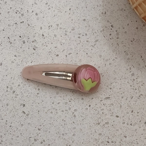Elegante fermaglio per capelli stile coreano con fiore rosa e foglia verde su pietra