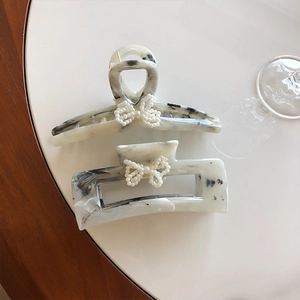 Pinza per Capelli in Stile Cinese con Motivo Marmo Inchiostro Donna Elegante Fiocco di Künstliche Perle Accessori per Capelli